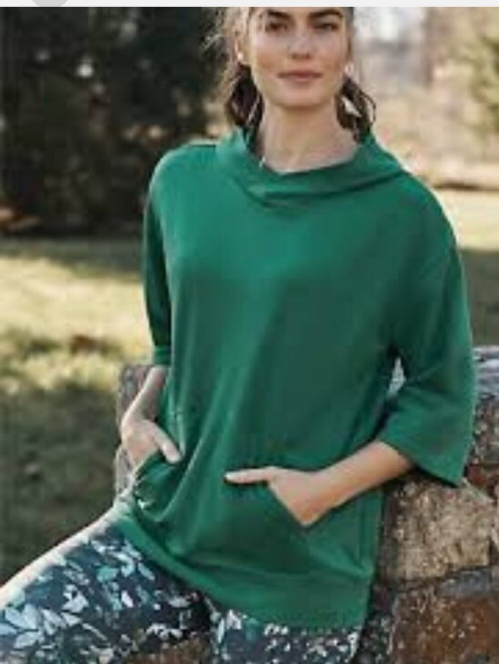 J. Jill Emerald Green Relaxed Fit Pocket Pullover Hoodie.